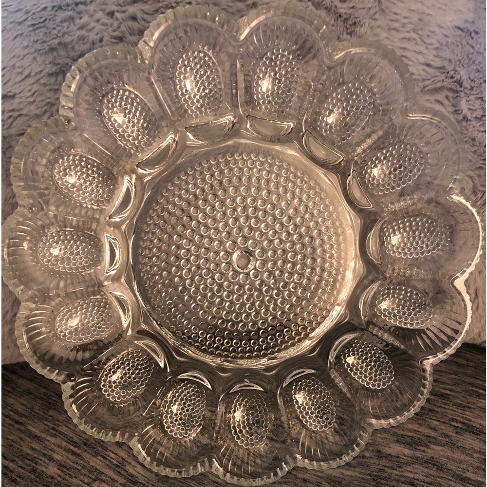 Vintage Clear Indiana Glass Hobnail Deviled Egg Dish Plate Tray 11”